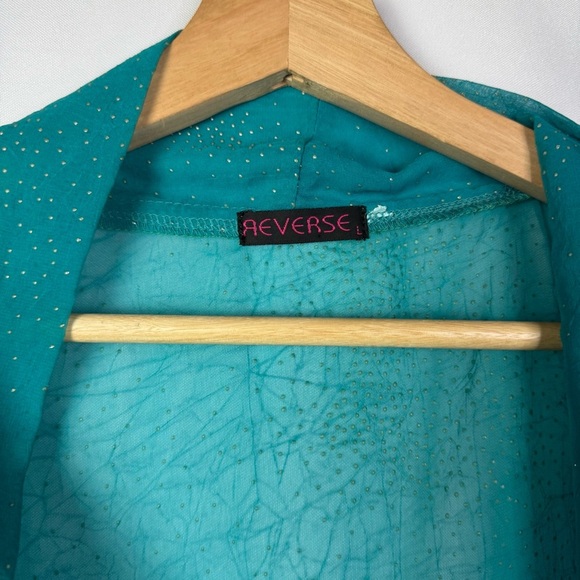 Boutique Reverse Teal Blue Gold Studded Kimono Open Front Top OS - Picture 4 of 4